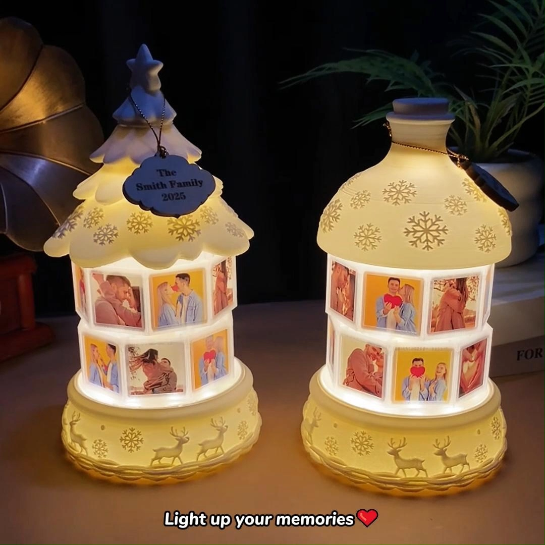Personalisierte, Drehbare Nachtlicht-spieluhr Mit Mehreren Fotos, Gravierte Familienerinnerungslampe, Weihnachtslampe In Form Einer Treibflasche, Weihnachtsbaumbeleuchtung, Weihnachtsgeschenk