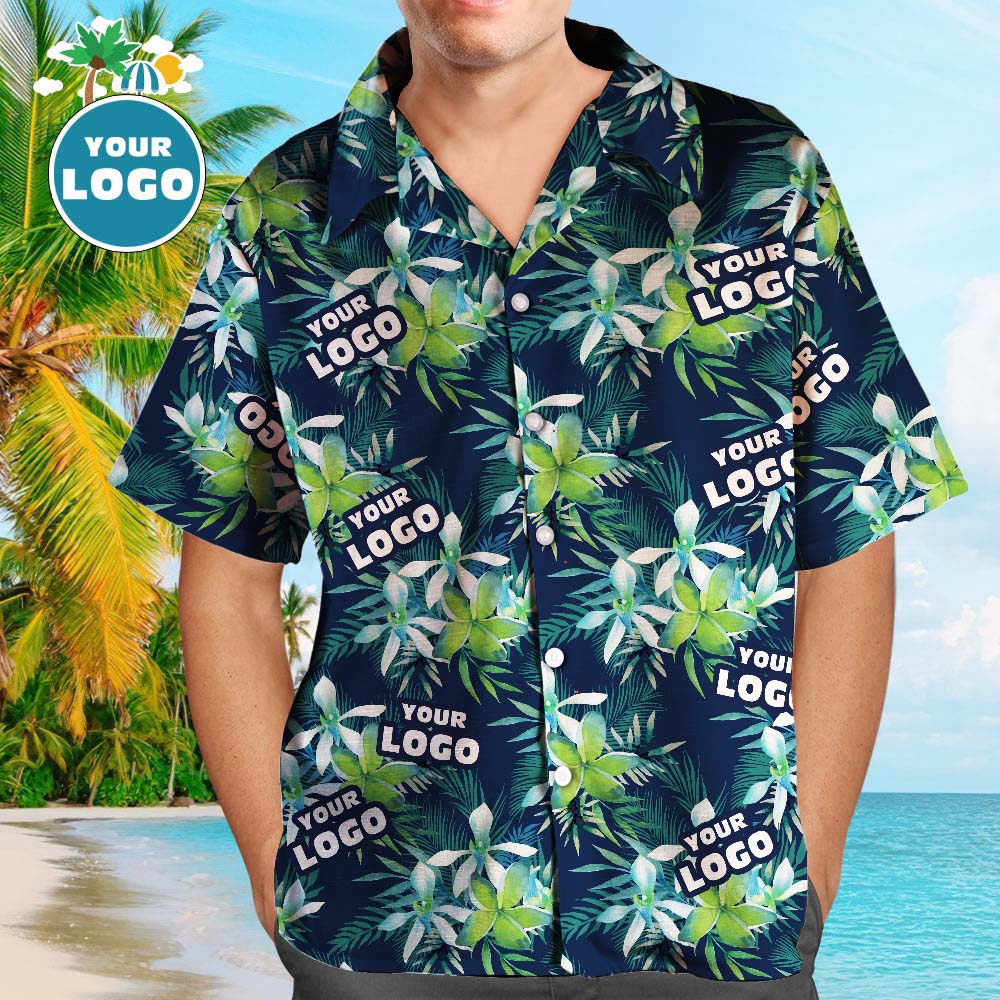 Benutzerdefinierte Logo Hawaiian Shirts Blätter & Blütenblatt Aloha Strand Shirt für Männer