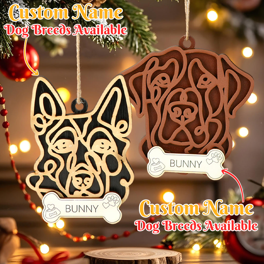 Personalisierter Line Art Hund Mit Namen, Weihnachtsschmuck, Weihnachtsgeschenk Für Hundeliebhaber - soufeede