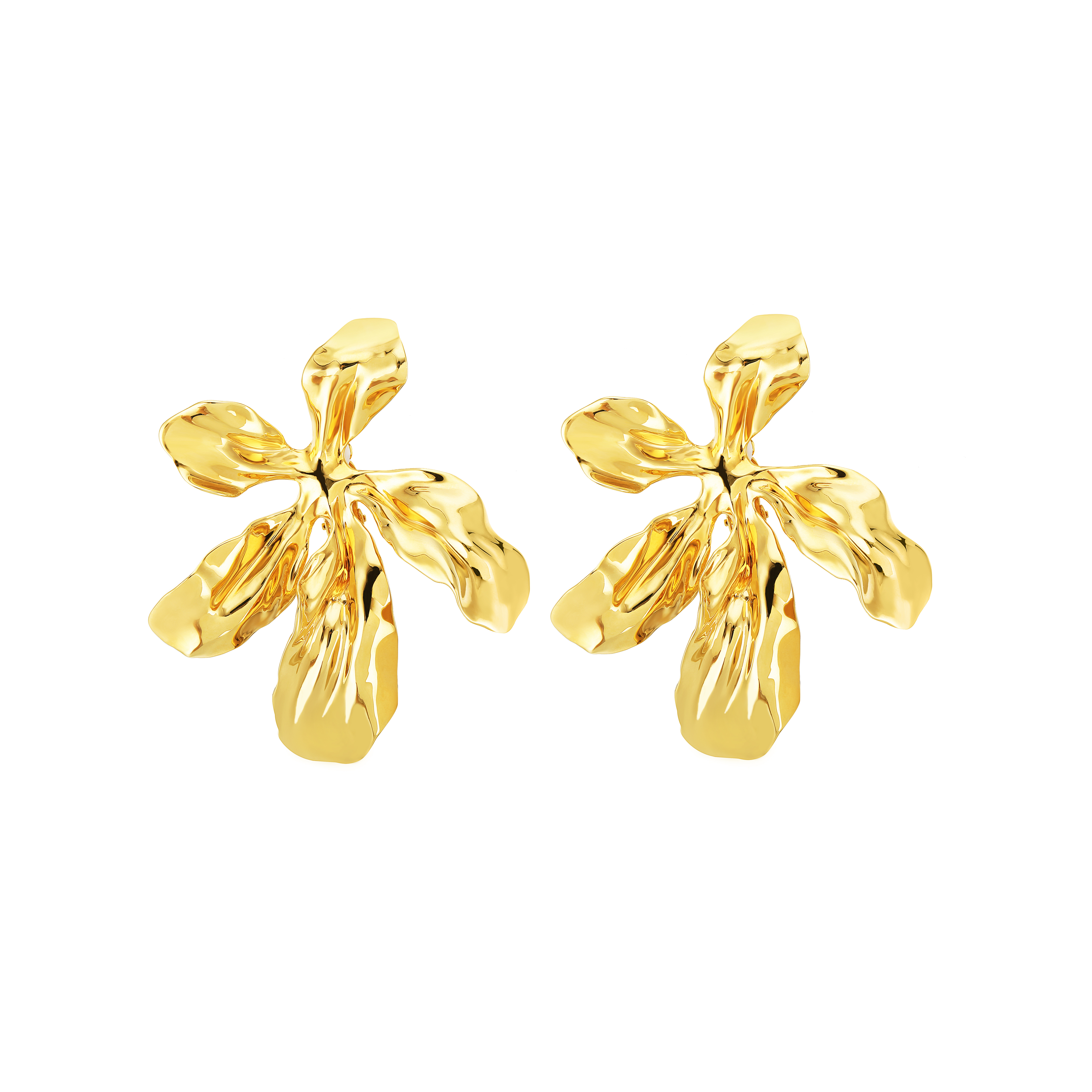 Goldene Ohrstecker Aus Der Iris-kollektion Mit Fünf Blütenblättern - soufeede