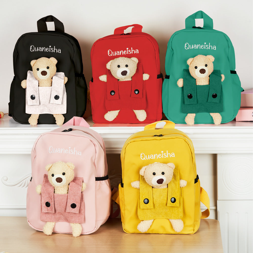 Personalisierter Rucksack Mit Namensstickerei, Benutzerdefinierter Bärenrucksack, Schultaschen, Geschenk Für Kinder - soufeelde