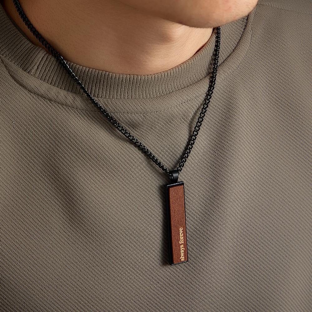 Gravierbare Halskette Aus Holz Und Metall, Personalisierter Retro-anhänger, Geschenk Zum Hochzeitstag - soufeede