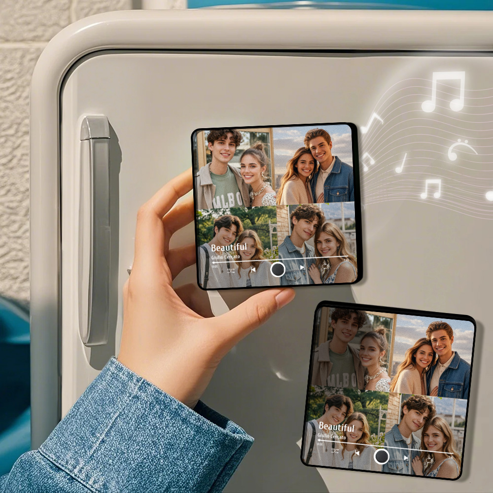 Personalisierter 4-foto-musik-kühlschrankmagnet, Pro-album-kühlschrankmagnet, Musikwand, Die Abgespielt Werden Kann, Foto-aufkleber, Musik
