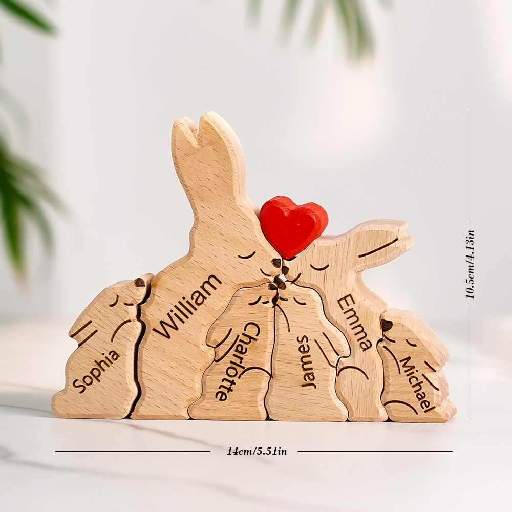 Hölzernes Kaninchen-familienpuzzle Mit Individuellen Namen, Einweihungsgeschenke, Heimdekoration - soufeede