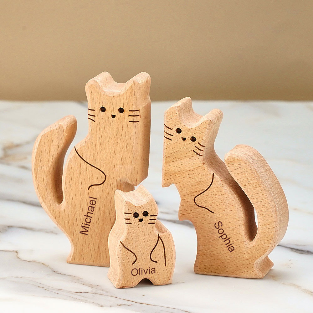 Personalisiertes Namenspuzzle aus Holz mit Katzen, frohe Weihnachten für Familie, Heimdekoration, Geschenke