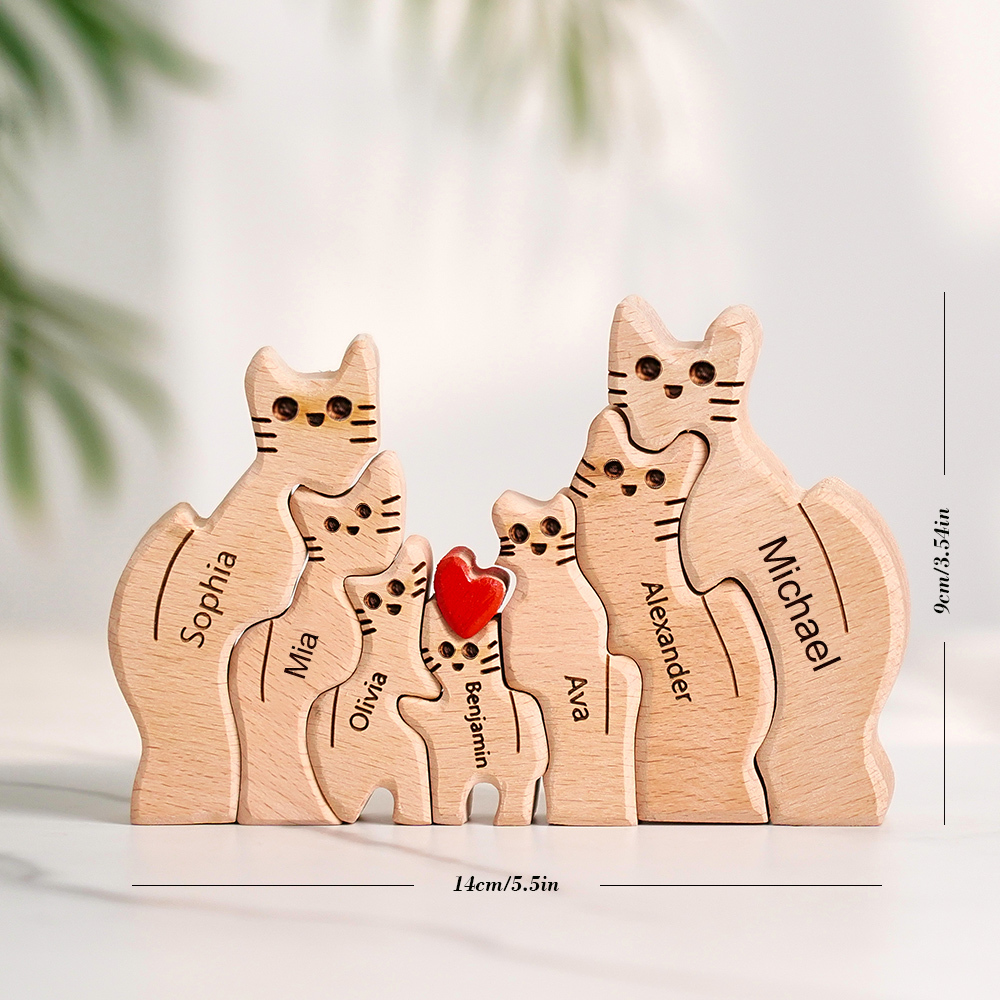 Holzkatzen Familie Individuelle Namen Puzzle Home Decor Geschenke - soufeede