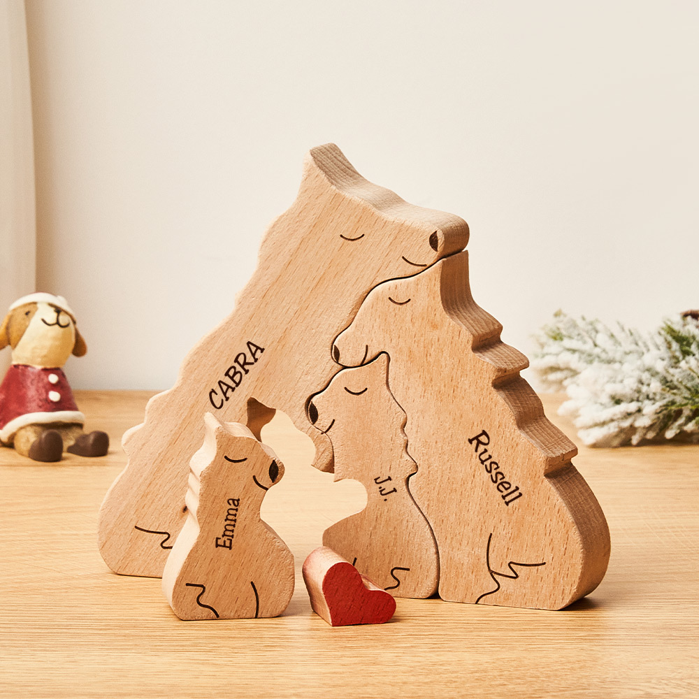 Benutzerdefinierte Namen Holz Wolf Familie Puzzle Home Decor Weihnachtsgeschenke