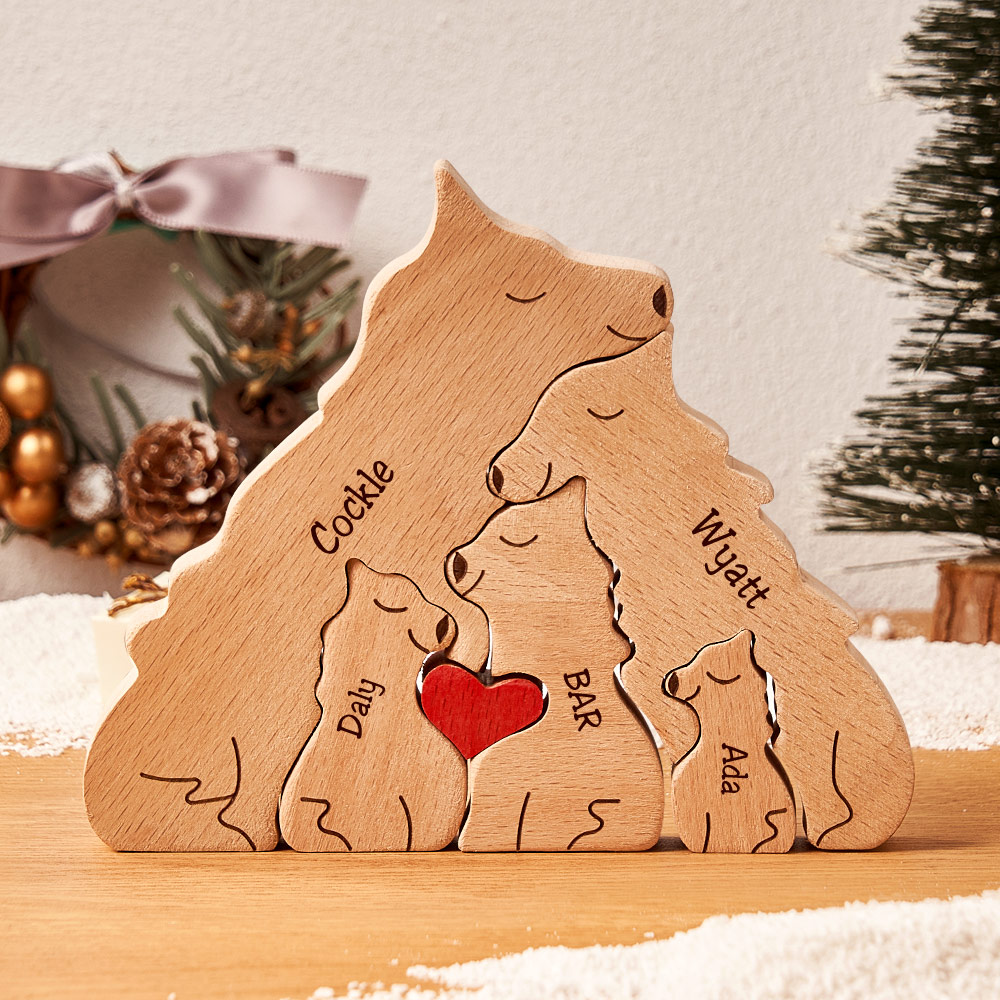 Benutzerdefinierte Namen Holz Wolf Familie Puzzle Home Decor Weihnachtsgeschenke