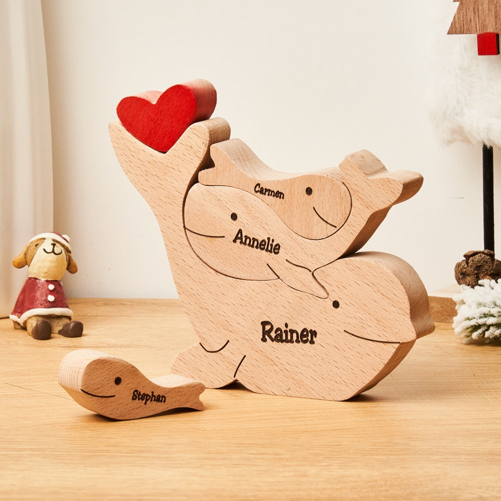 Benutzerdefinierte Namen Holzdelfine Familie Puzzle Home Decor Weihnachtsgeschenke - soufeede