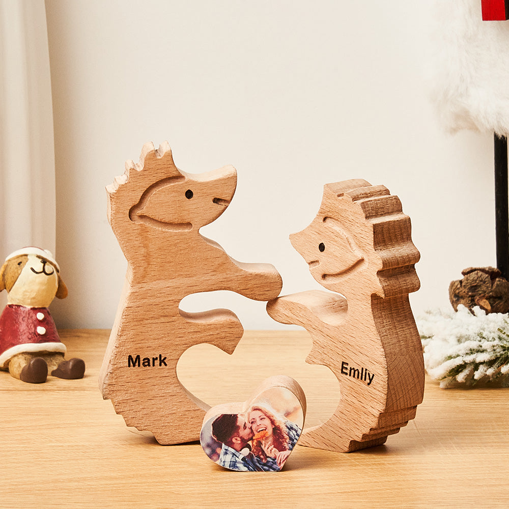 Personalisiertes Namensliebes-igel-puzzle Aus Holz Für Paare, Heimdekoration, Weihnachtsgeschenke - soufeede