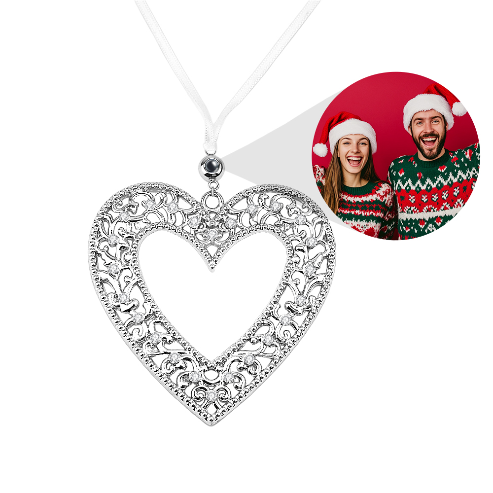 Personalisierte Weihnachtsprojektionsornamente in Herzform für den Weihnachtsbaum, benutzerdefinierte Fotoornamente, Weihnachtsgeschenke für die Familie für den Liebhaber