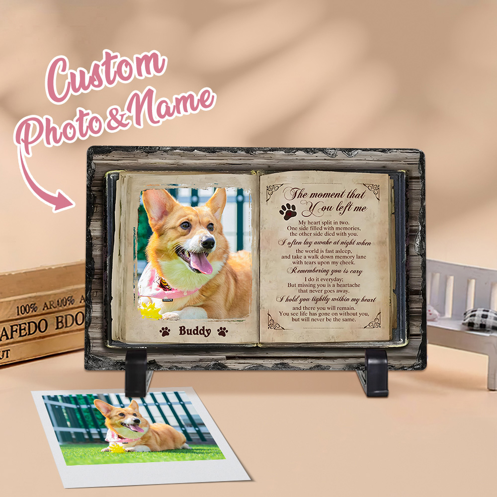 Individuelles Foto „nicht Mehr An Meiner Seite, Sondern Für Immer In Meinem Herzen“-denkmal, Personalisierter, Individuell Gestalteter Rechteckiger Stein Mit Ständer, Beileidsgeschenk Für Haustierbesitzer Und Tierliebhaber - soufeede