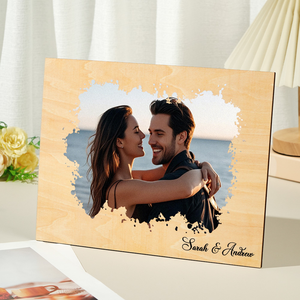 Personalisiertes Paarportrait Foto Personalisiertes Foto Auf Holz Graviertes Foto Auf Holz Aquarellstil Benutzerdefinierte Wandkunst - soufeelde