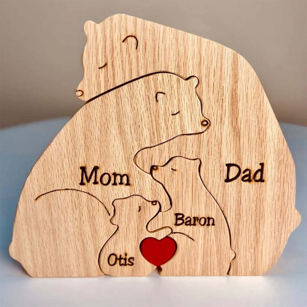 Benutzerdefinierte Namen Holz Bären Familie Block Puzzle Home Decor Geschenke - soufeede