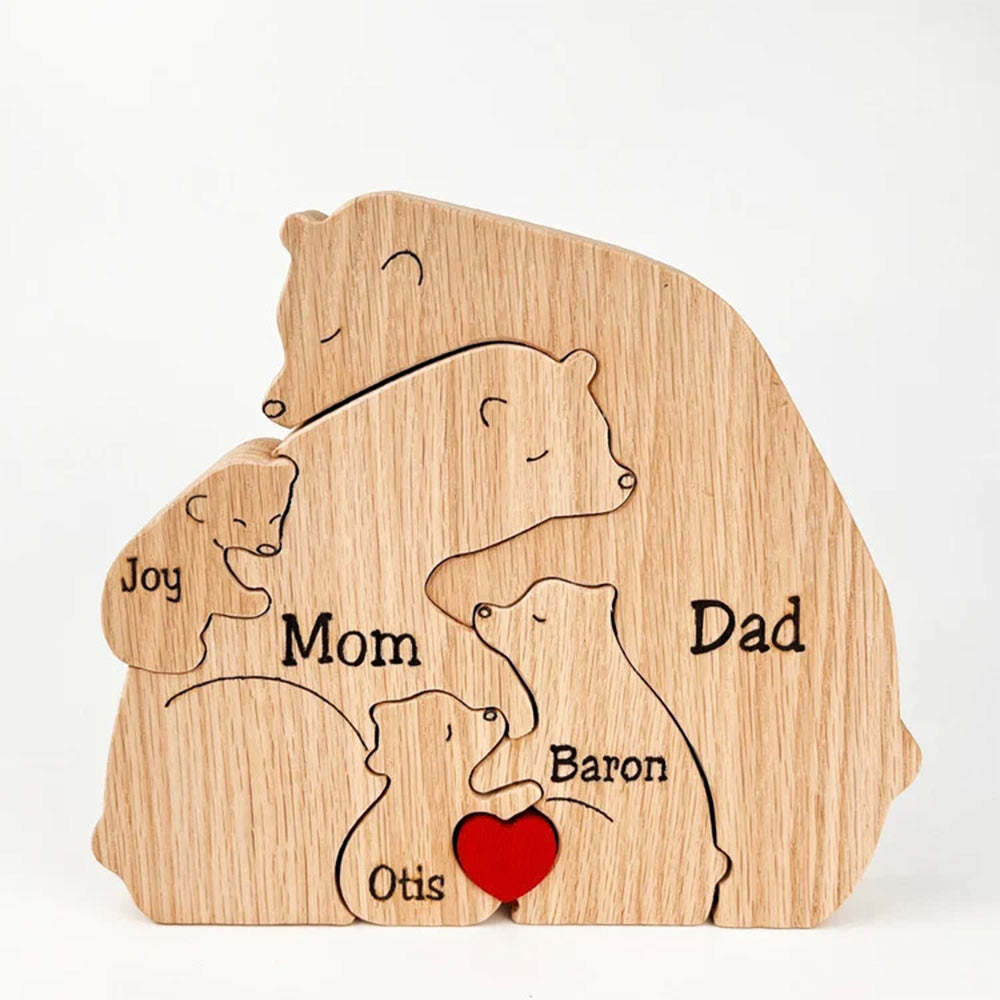 Benutzerdefinierte Namen Holz Bären Familie Block Puzzle Home Decor Geschenke - soufeede