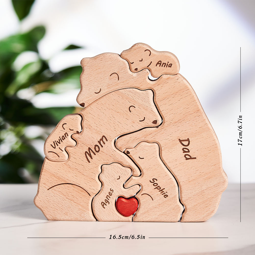 Benutzerdefinierte Namen Holz Bären Familie Block Puzzle Home Decor Geschenke