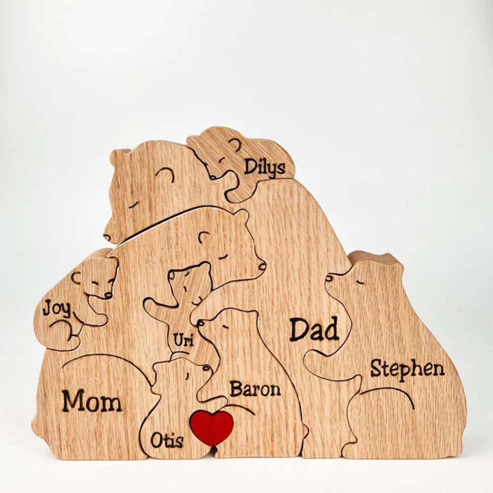 Benutzerdefinierte Namen Holz Bären Familie Block Puzzle Home Decor Geschenke - soufeede
