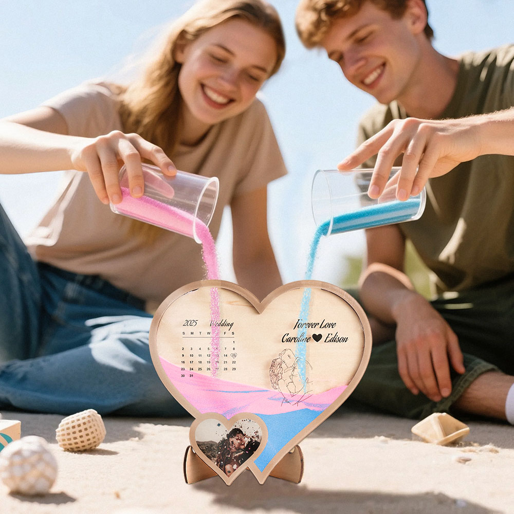 Benutzerdefinierte Foto Und Text Sand Kunst Ornament Romantisches Geschenk Für Paare - soufeelde