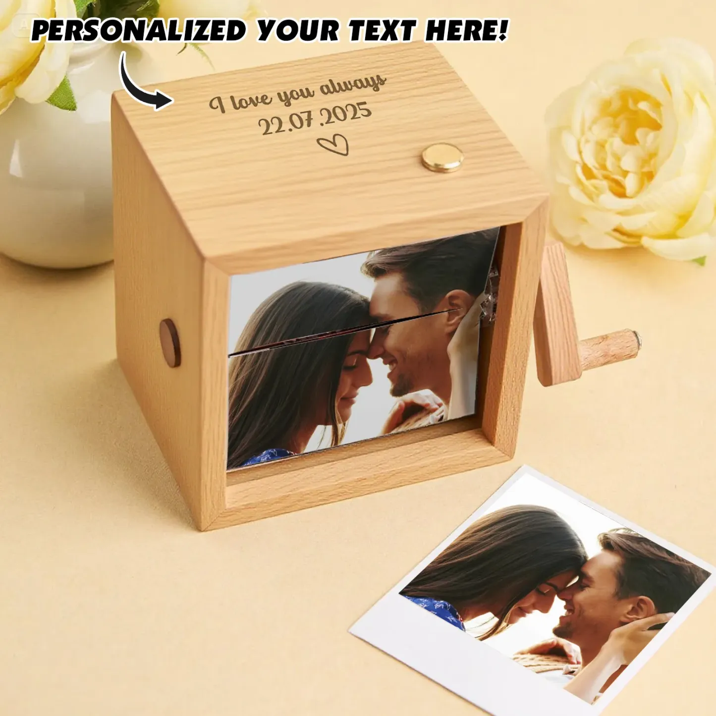 Benutzerdefinierter Foto-Flipbook-Rahmen, Animationsmaschine, mechanisches Fotoalbum mit Handkurbel und leichtem Baby-Foto-Würfelrahmen aus schwarzem Walnussholz, kreatives Geschenk Benutzerdefiniertes Flipbook mit handgekurbelter Filmmaschine