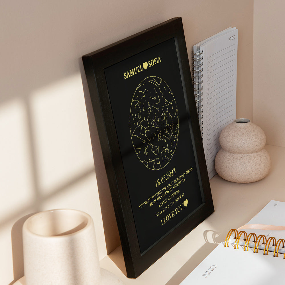 Benutzerdefinierte Sternenkarte Mit Holzrahmen, Personalisierter Text, Wandkunst, Valentinstagsgeschenk, Besonderes Datum, Jahrestagsgeschenk - soufeede