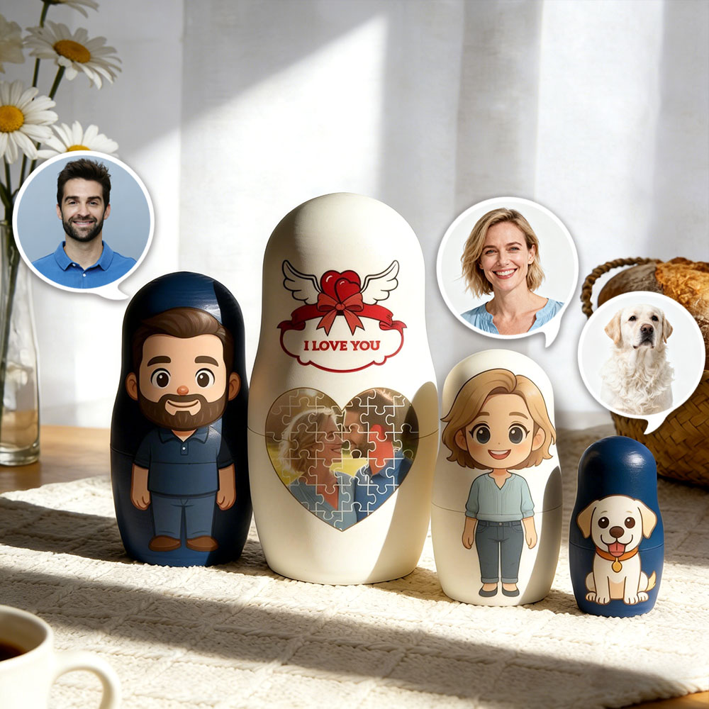 Individuell Gestaltete Matrjoschkas Mit Cartoon-foto, Personalisierte Matrjoschkas Mit Individuellem Text, Herzförmiges Foto-puzzle, Perfekte Geschenke Für Paare - soufeelde