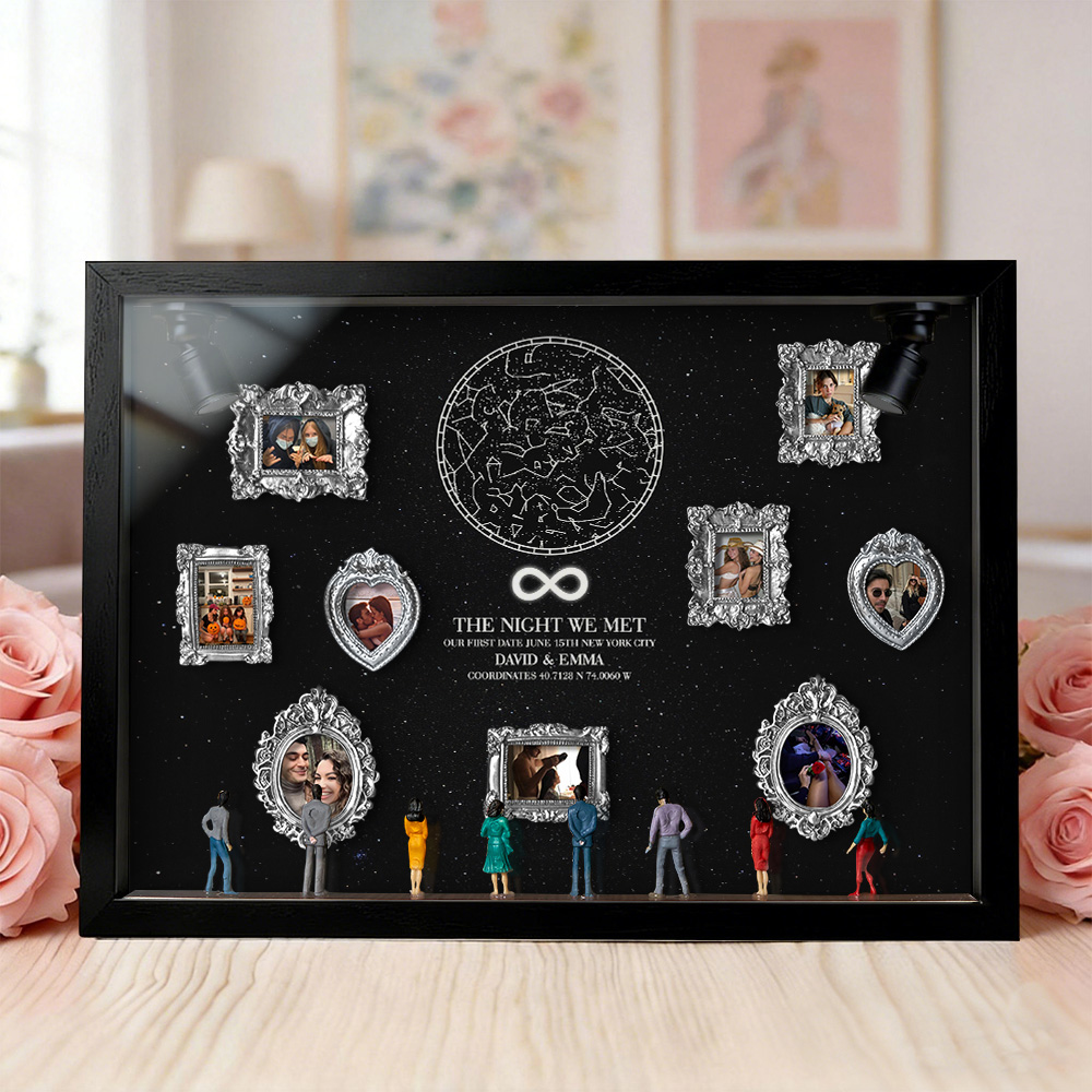 Individuell Gestaltete Miniatur-schattenbox Für Paare, Personalisierter Rahmen „museum Of Us" Mit Sternenkarte Der Nacht, In Der Wir Uns Kennenlernten – Romantisches Valentinstagsgeschenk - soufeelde