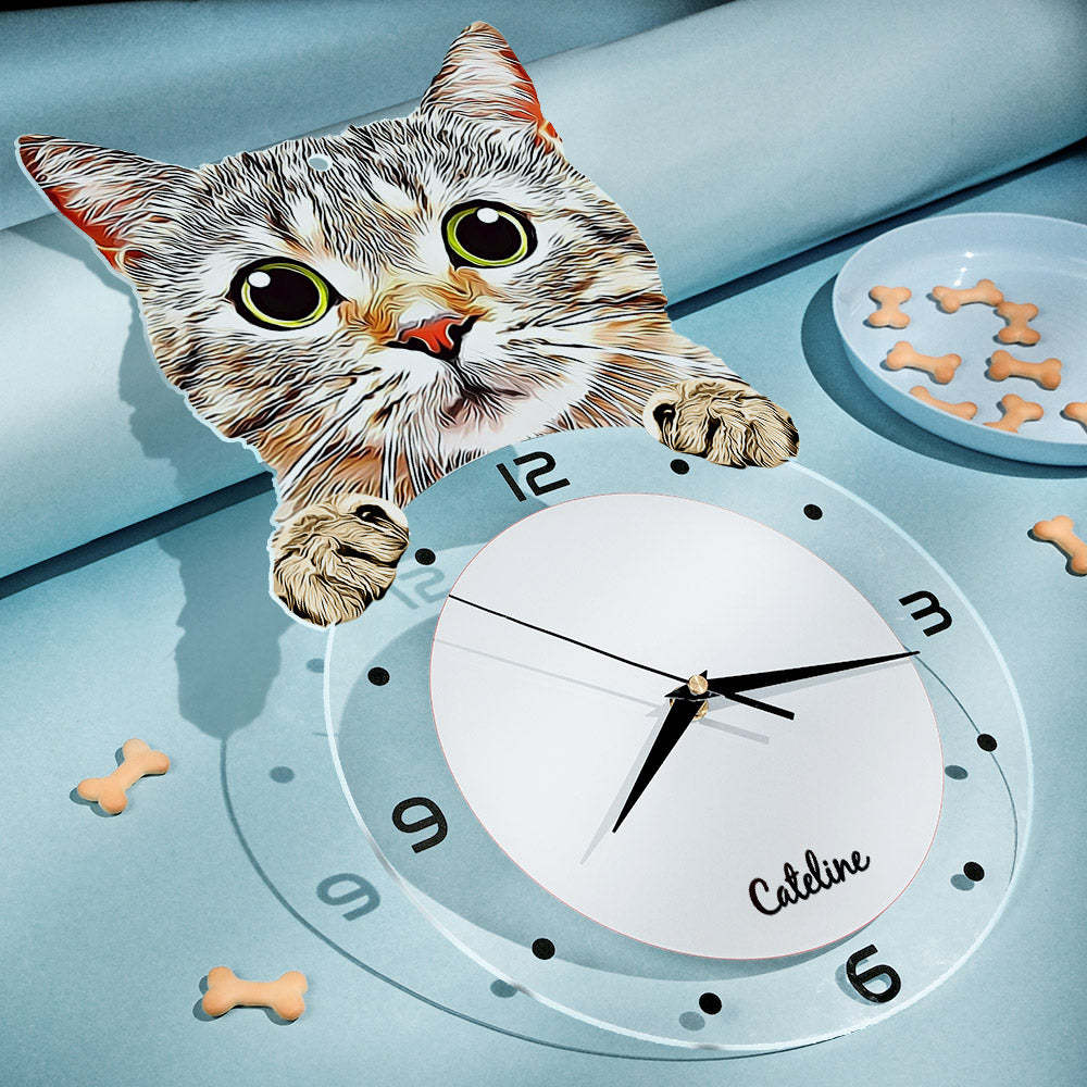 Personalisierte Fotouhr Mit Personalisiertem Katzengesicht, Heimdekoration, Geschenke Für Haustierliebhaber - soufeede