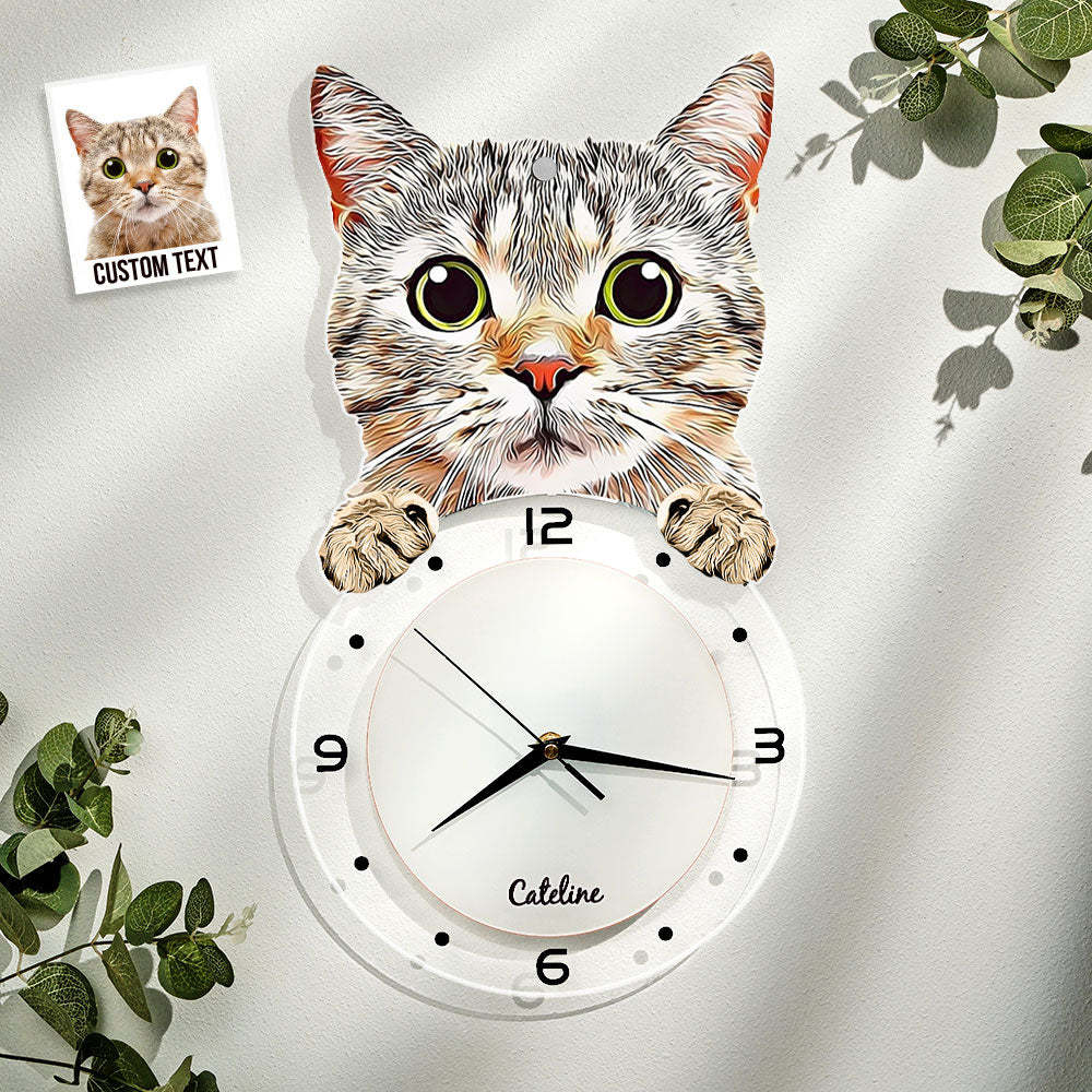 Personalisierte Fotouhr Mit Personalisiertem Katzengesicht, Heimdekoration, Geschenke Für Haustierliebhaber - soufeede
