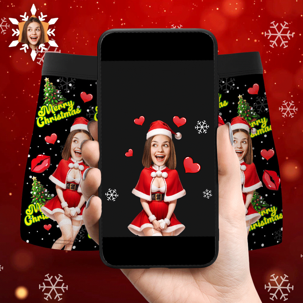 Benutzerdefinierte Foto Boxer Santa Frau Gesicht Unterwäsche Paar Geschenke Weihnachtsgeschenk Ar-ansicht