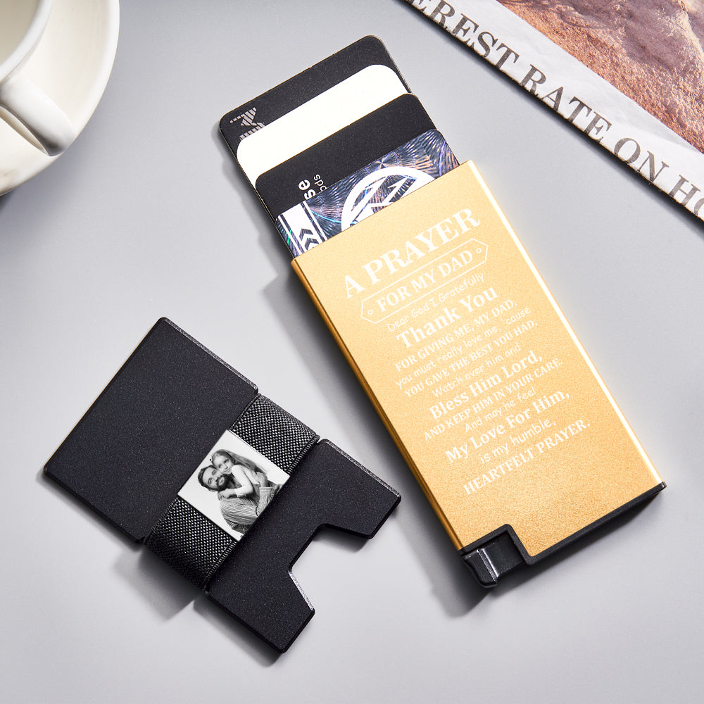 Personalisiertes Foto-kartenetui Mit Automatischem Kartenauswurf Und Geldschlaufe, Metallkartenhalter, Business-accessoire Für Papa - soufeede