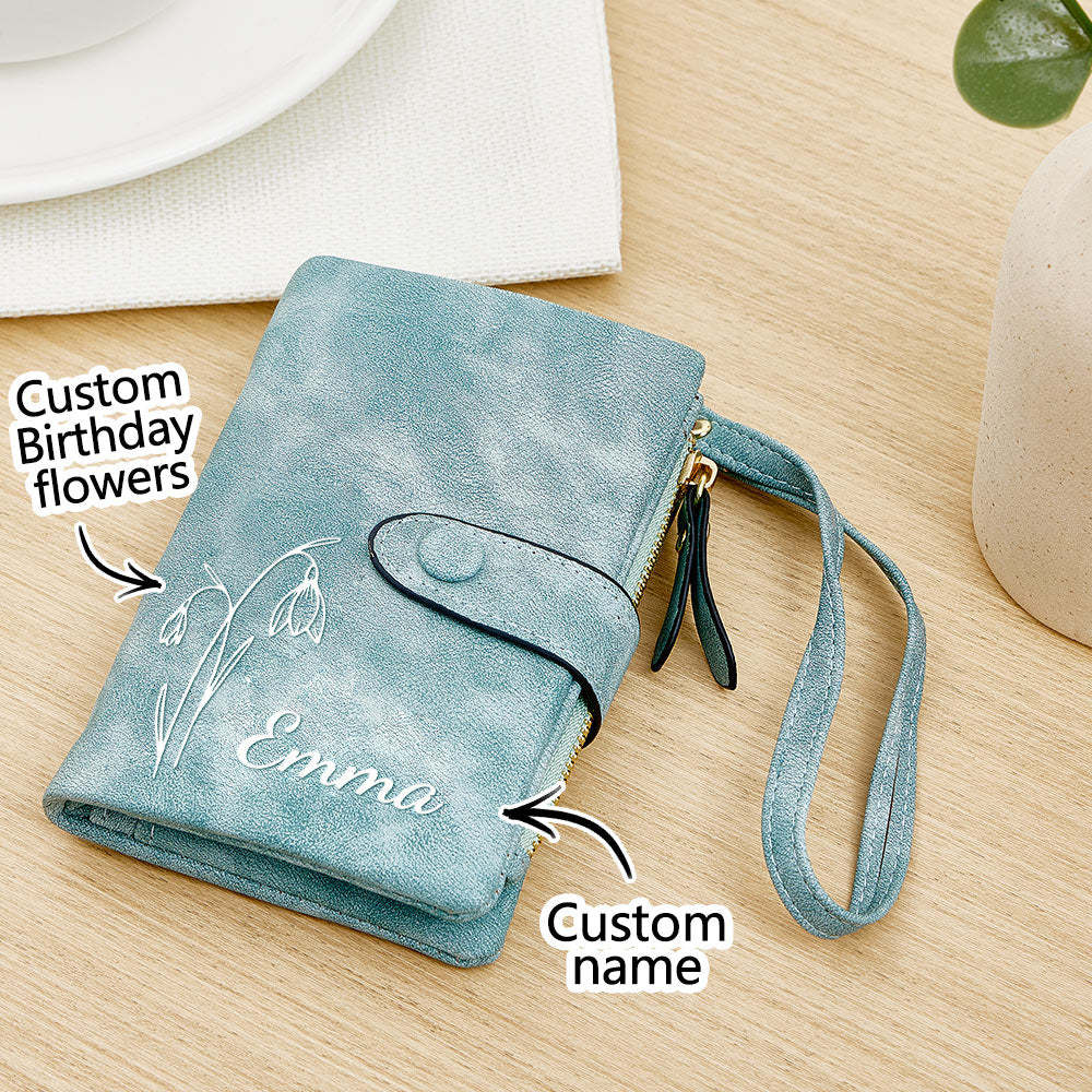 Personalisiertes Portemonnaie Mit Namen, Geburtsblume, Kartenhalter, Geburtstagsgeschenk Für Sie - soufeede