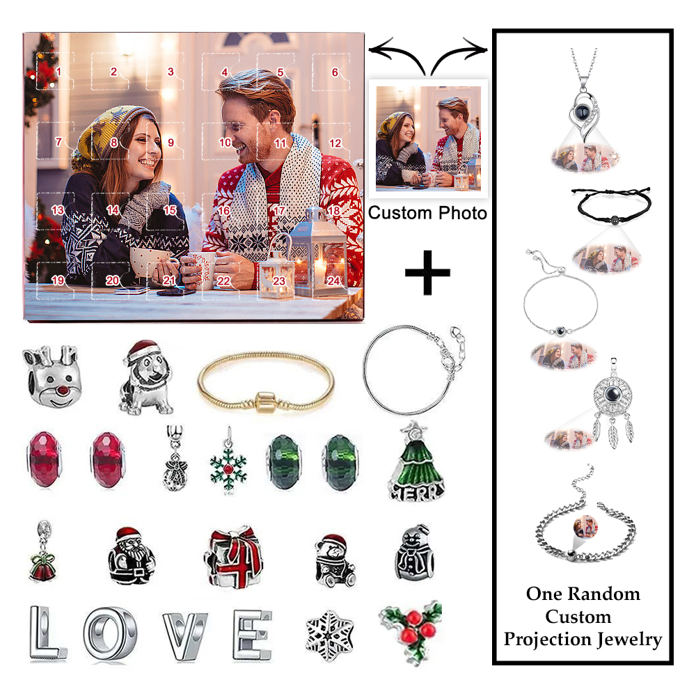 Personalisierter Projektionsschmuck, Adventskalender, Weihnachtsüberraschung, Blindbox-armband, 24 Kalender, Countdown, Geschenkbox, Armband Für Freunde - soufeede