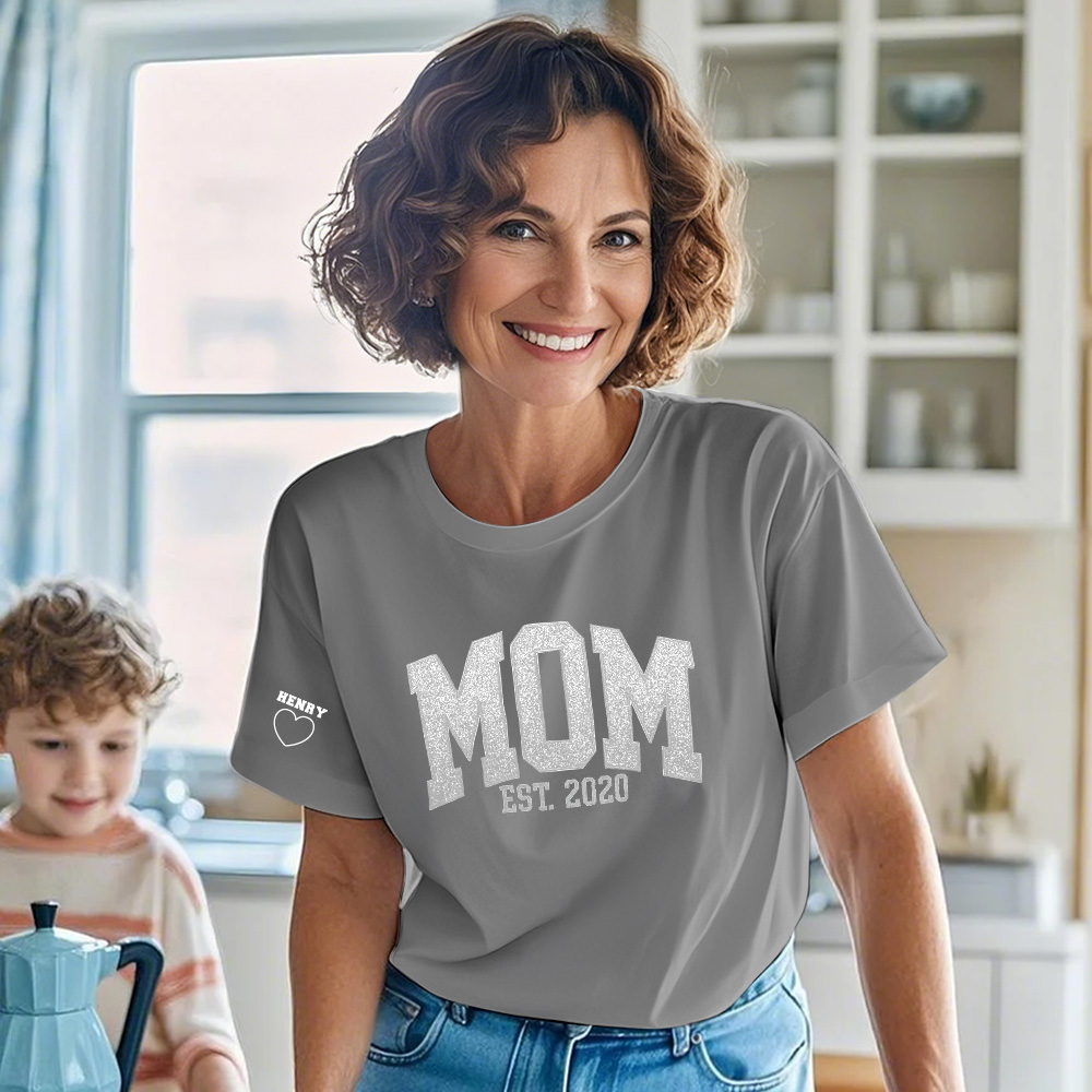 Benutzerdefinierte Bestickte Glitter Vinyl Mama T-shirt Geschenke Für Mama & Oma Muttertagsgeschenke - soufeelde