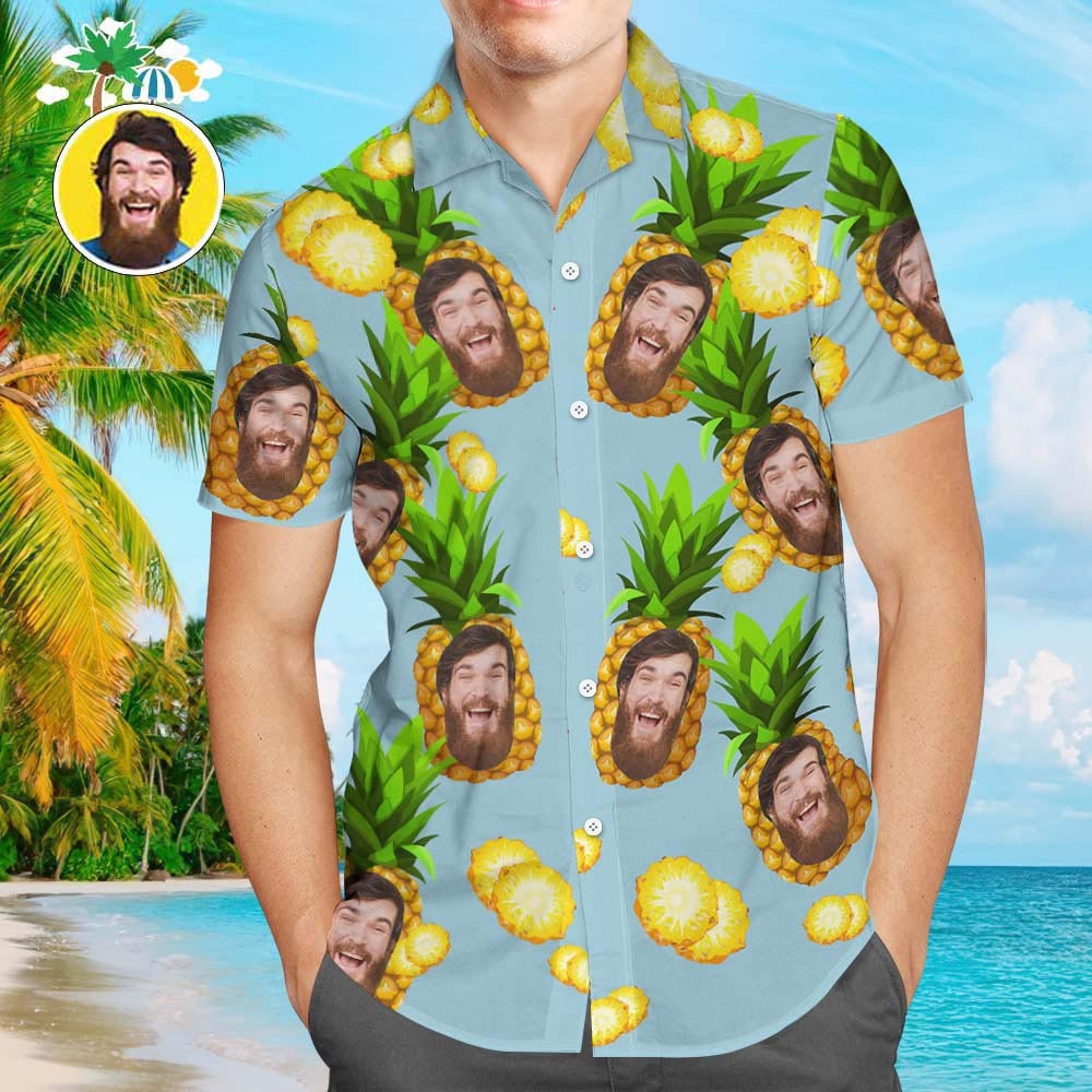 Benutzerdefinierte Hawaiian Shirts Blau Lustige Ananas Personalisierte Aloha Strand Hemd Für Männer