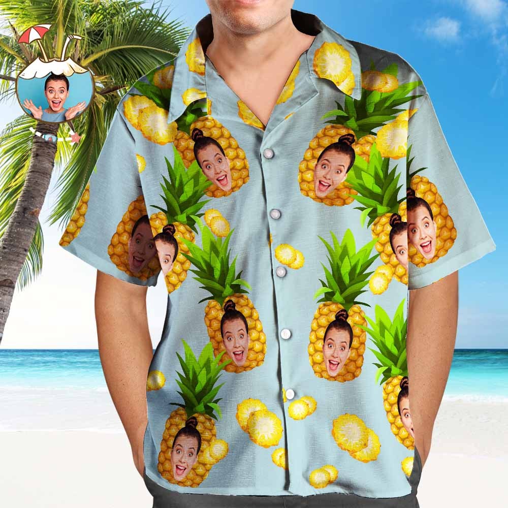 Benutzerdefinierte Hawaiian Shirts Blau Lustige Ananas Personalisierte Aloha Strand Hemd Für Männer