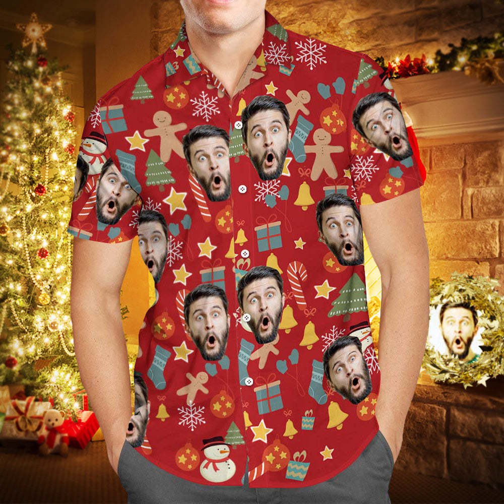 Benutzerdefiniertes Gesichts-Shirt, personalisiertes Foto, Herren-Hawaii-Hemd, Weihnachtsüberraschungsgeschenk – Frohe Weihnachten