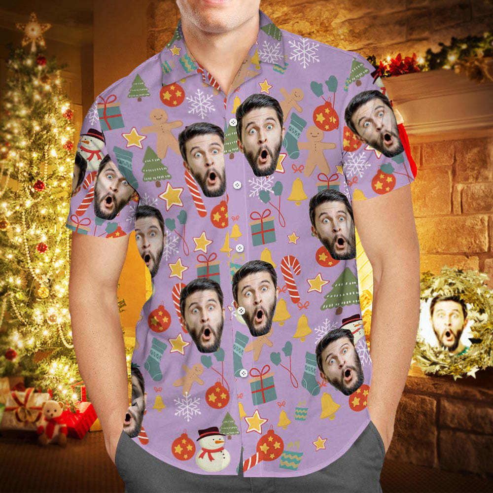 Benutzerdefiniertes Gesichts-Shirt, personalisiertes Foto, Herren-Hawaii-Hemd, Weihnachtsüberraschungsgeschenk – Frohe Weihnachten