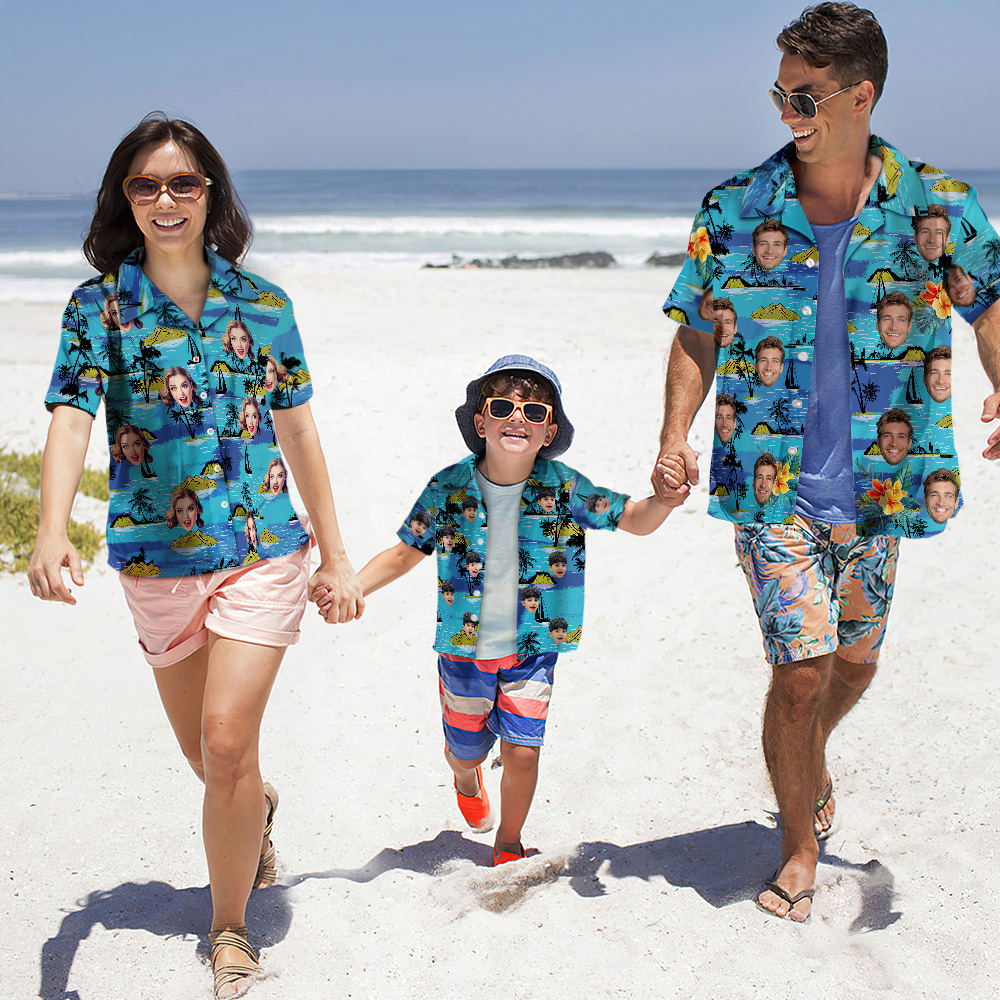 Benutzerdefinierte Foto Hawaiian Shirt Eltern-Kind trägt personalisierte Gesicht Hawaiian Shirt Geschenk Vice City
