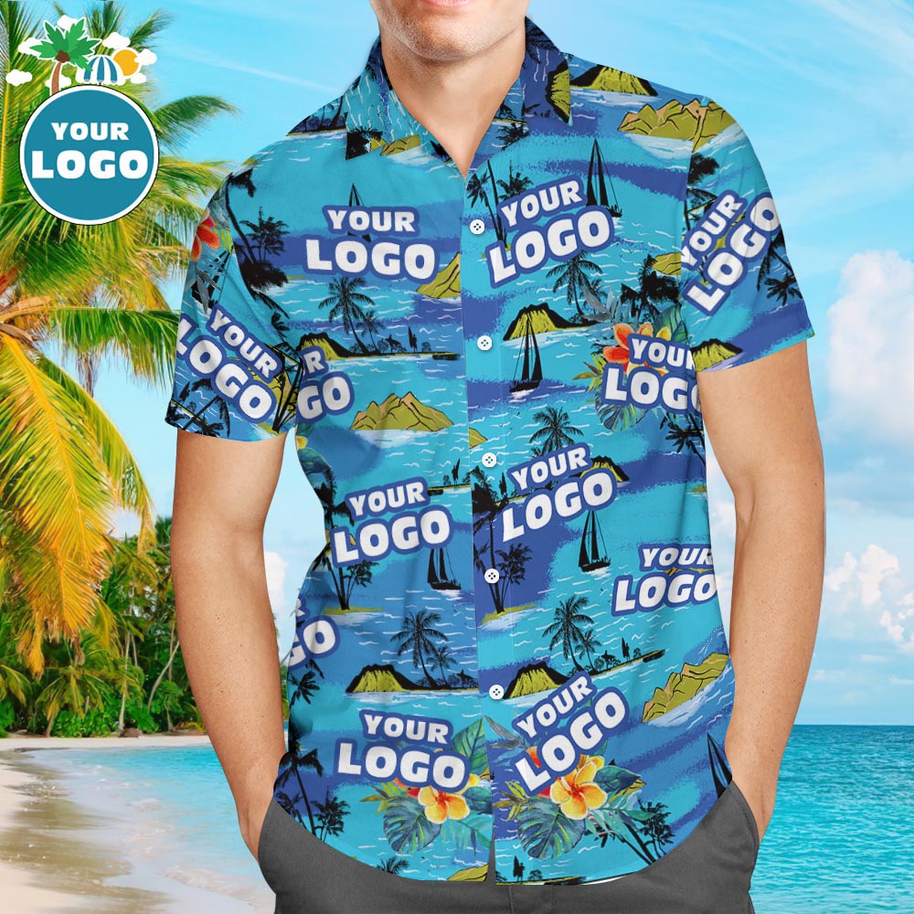 Benutzerdefinierte Logo Hawaiian Shirts Berge Personalisierte Aloha Strand Shirt Für Männer