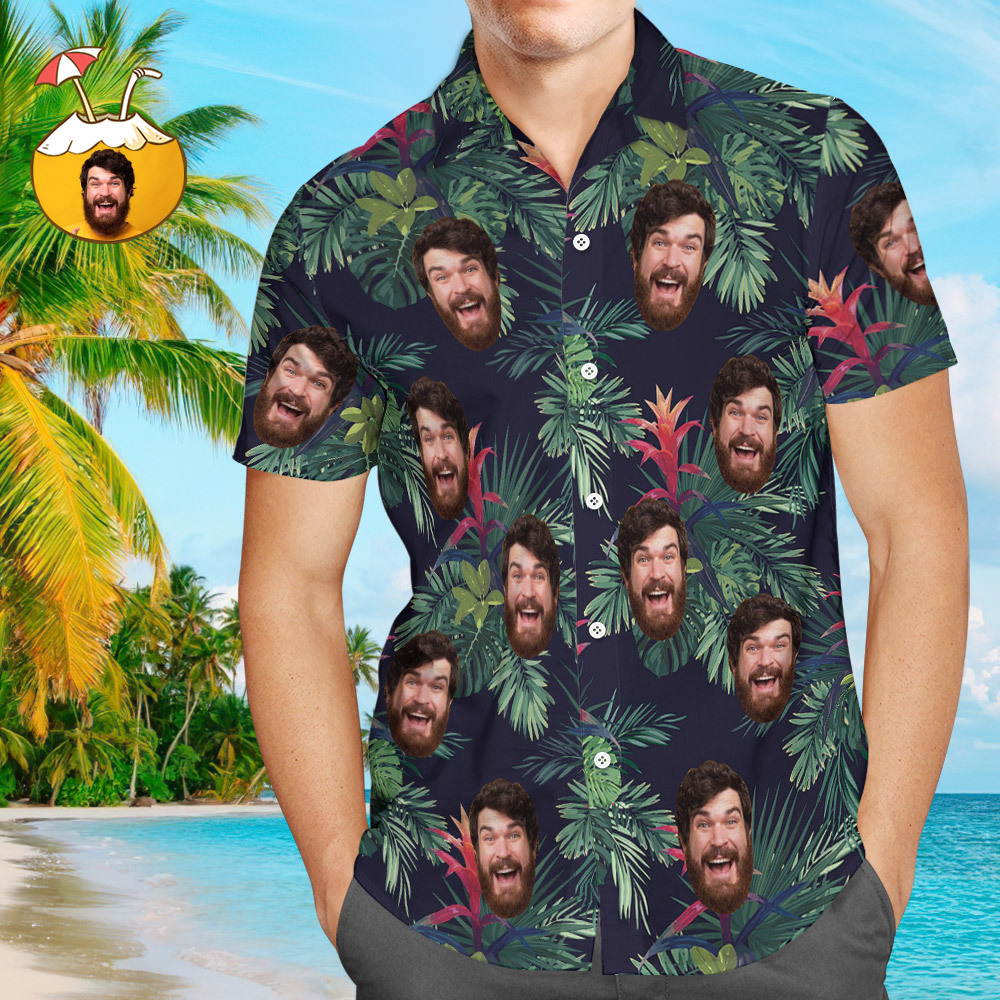 Benutzerdefinierte Hawaii-Hemden Sommer bunte Blätter Aloha Strandhemd für Männer
