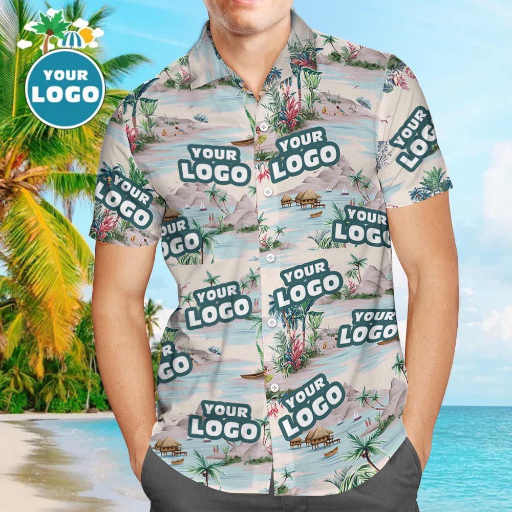 Benutzerdefinierte Logo Hawaiian Shirts Berge und Flüsse Aloha Strand Shirt für Männer
