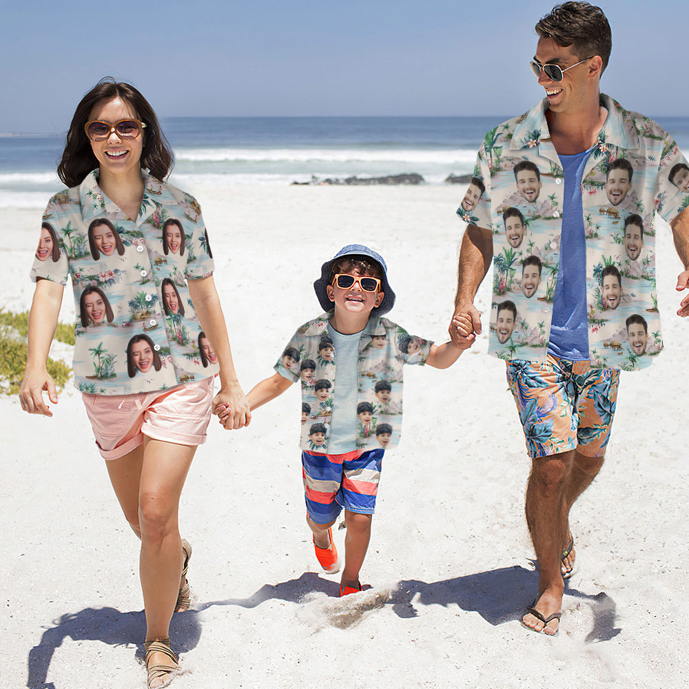 Benutzerdefinierte Foto Hawaiian Shirt Eltern-Kind trägt personalisierte Gesicht Hawaiian Shirt Geschenk Meerblick