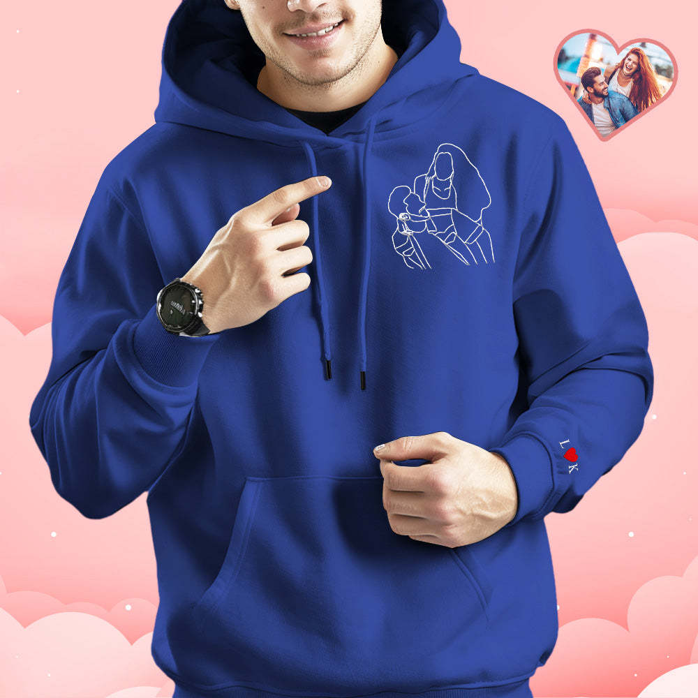 Individuell Bestickter Foto-umriss-hoodie Mit Buchstaben-sweatshirt-geschenken Für Paare - soufeede