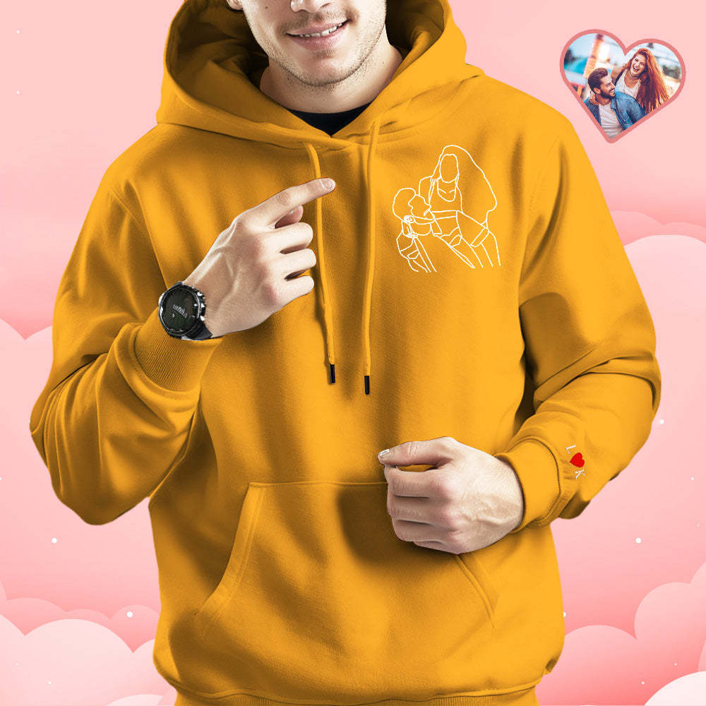 Individuell Bestickter Foto-umriss-hoodie Mit Buchstaben-sweatshirt-geschenken Für Paare - soufeede