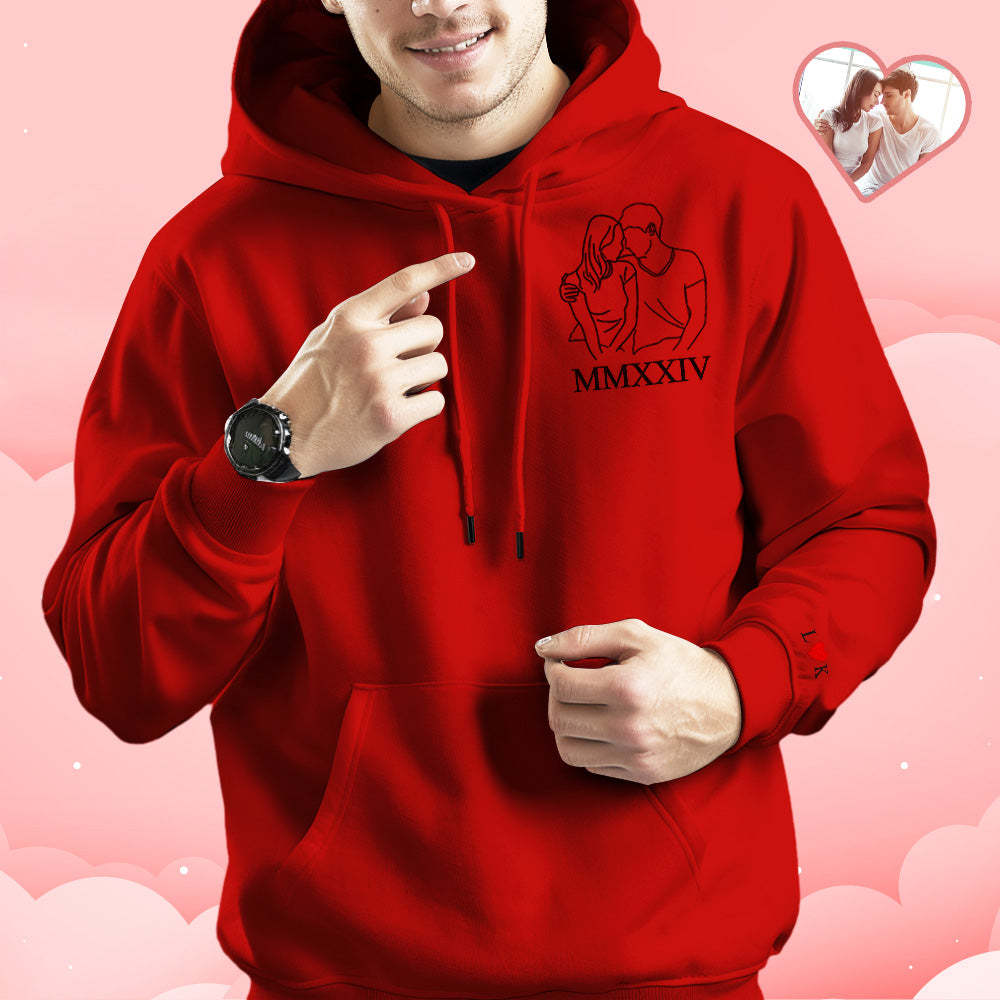 Individuell Bestickter Foto-umriss-hoodie Mit Römischen Ziffern, Sweatshirt-geschenke Für Paare - soufeede