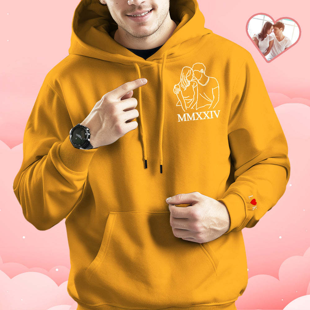 Individuell Bestickter Foto-umriss-hoodie Mit Römischen Ziffern, Sweatshirt-geschenke Für Paare - soufeede
