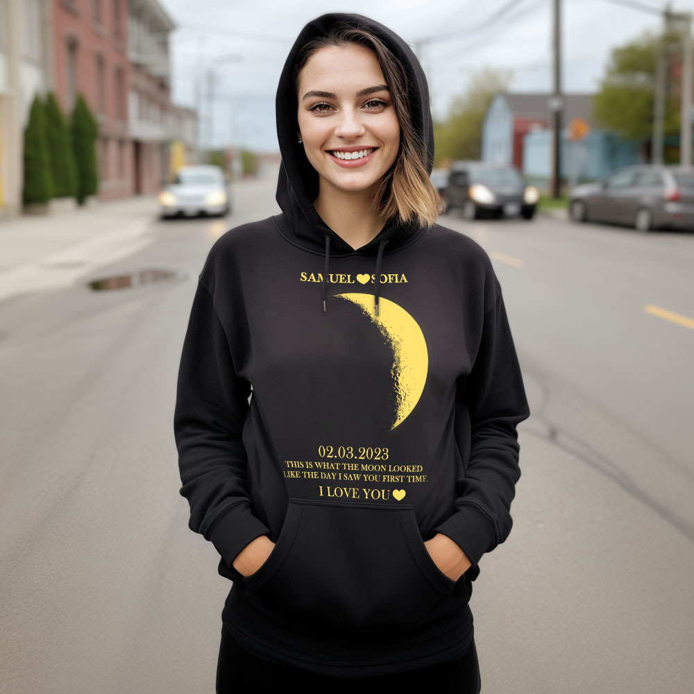 Benutzerdefiniertes Paar Kunst Sweatshirt Taschen-sweatshirt Benutzerdefinierte Real Moon Phase Paar Erinnerungsgeschenk Für Bf