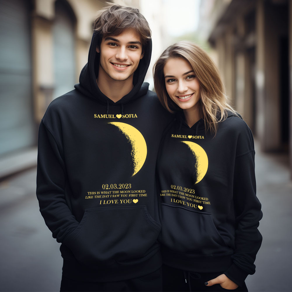 Benutzerdefiniertes Paar Kunst Sweatshirt Taschen-sweatshirt Benutzerdefinierte Real Moon Phase Paar Erinnerungsgeschenk Für Bf