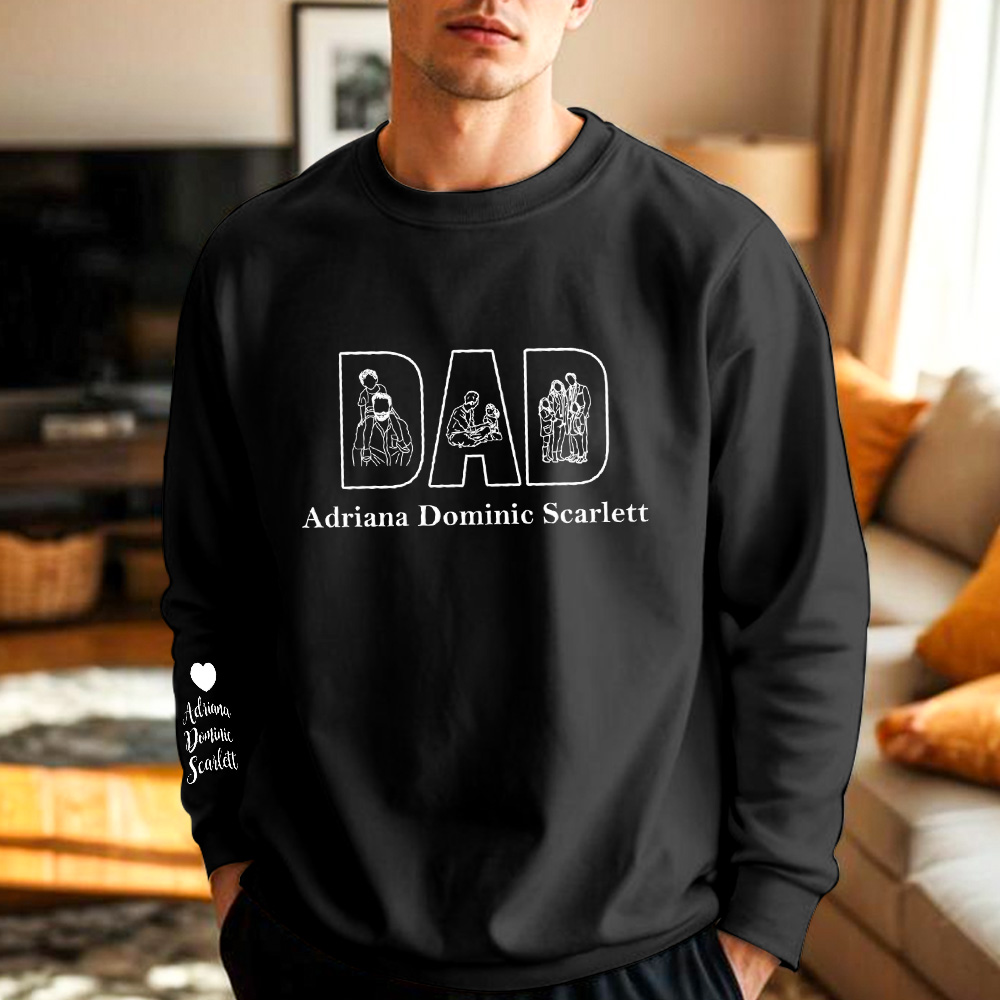 Personalisiertes Sweatshirt Mit Fotostickerei, Individuelles Line Painting Sweatshirt, Einzigartiges Geschenk Für Papa, Vatertagsgeschenk - soufeelde