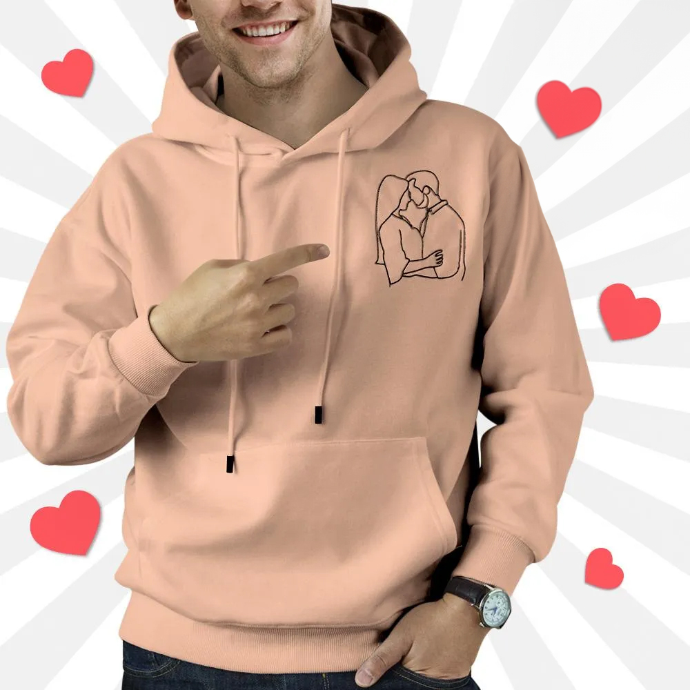 Gewohnheit Gesticktes Taschen-porträt Vom Foto-umriss-foto-sweatshirt Kundenspezifisches Foto-paar-hoodie-geschenk Für Bf